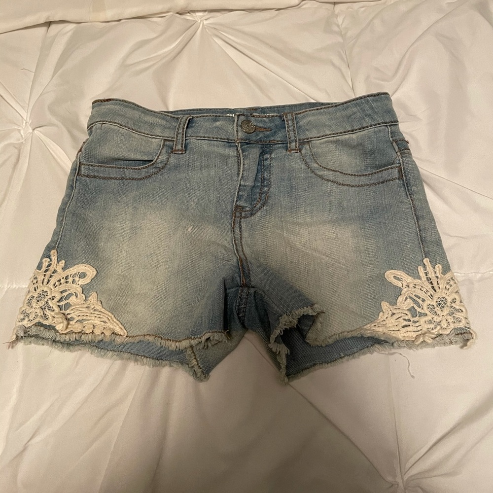 Jean shorts with lace on sides